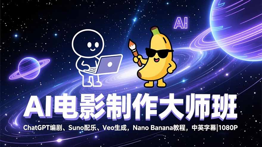 AI电影制作大师班：ChatGPT编剧、Suno配乐、Veo生成，Nano Banana教程，中英字幕|1080P-旺仔资源库
