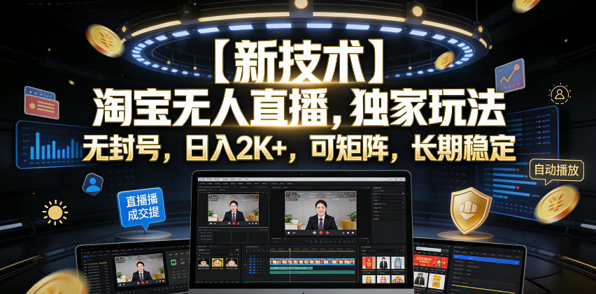 【新技术】淘宝无人直播,独家玩法,无封号,日入2K+,可矩阵,长期稳定【揭秘】-旺仔资源库