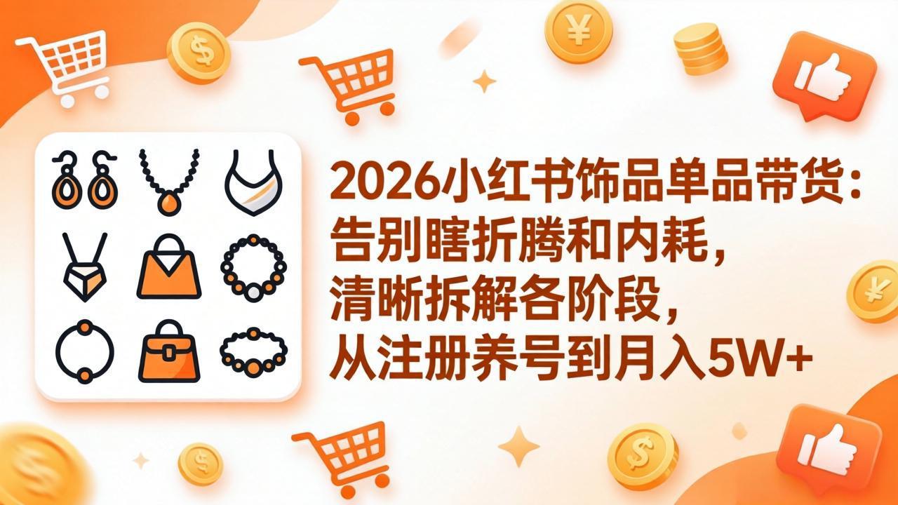 2026小红书饰品单品带货：告别瞎折腾和内耗，清晰拆解各阶段，从注册养号到月入5W+-旺仔资源库