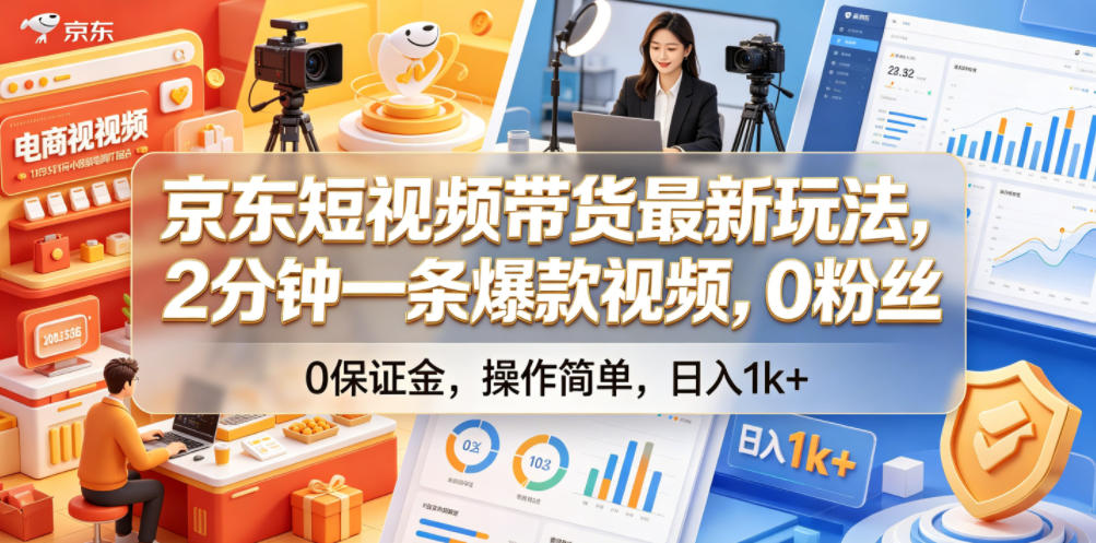 京东短视频带货最新玩法,2分钟一条爆款视频,0粉丝,0保证金,操作简单,日入1k+【揭秘】-旺仔资源库