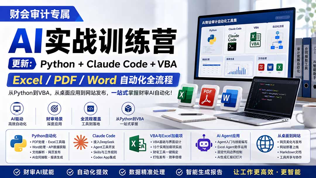 财会审计专属 AI实战训练营:Python+Claude Code+VBA,Excel/PDF/Word自动化全流程 (更新-旺仔资源库