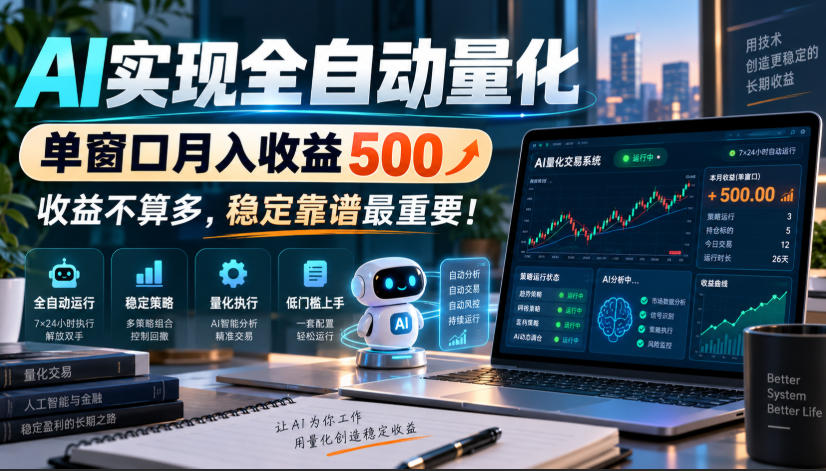 AI实现全自动量化，单窗口月入收益500，收益不算多，稳定靠谱最重要！【揭秘】-旺仔资源库