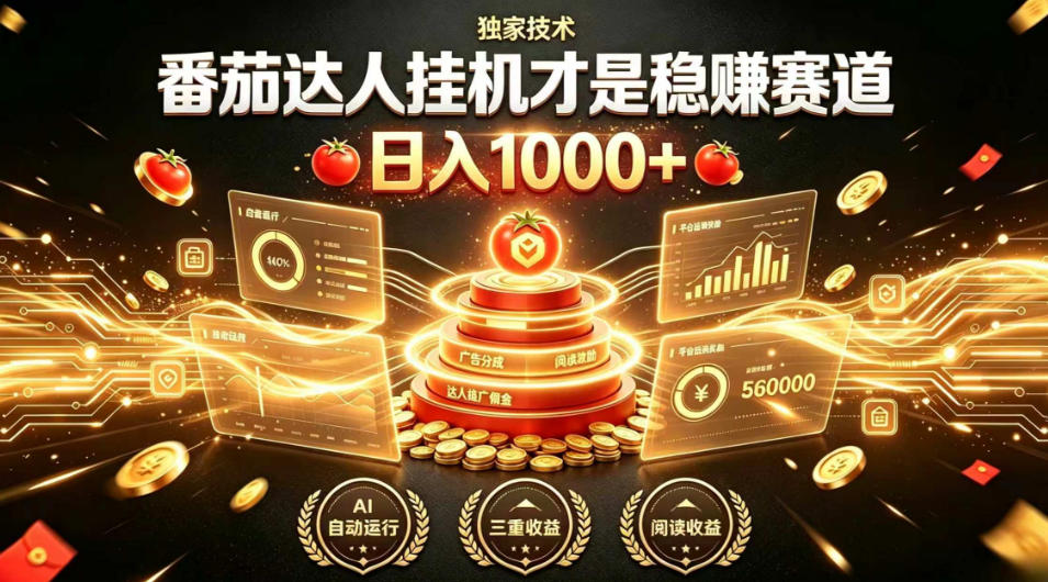 别再瞎找副业!番茄达人挂G才是稳賺赛道,日入1000+,全程傻瓜式操作,可矩阵放大【揭秘】-旺仔资源库