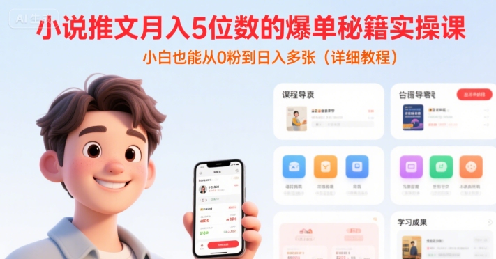 小说推文月入5位数的爆单秘籍实操课，，小白也能从0粉到日入多张(详细教程)-旺仔资源库