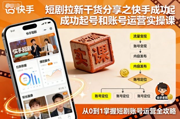 短剧拉新干货分享之快手成功起号和账号运营实操课-旺仔资源库