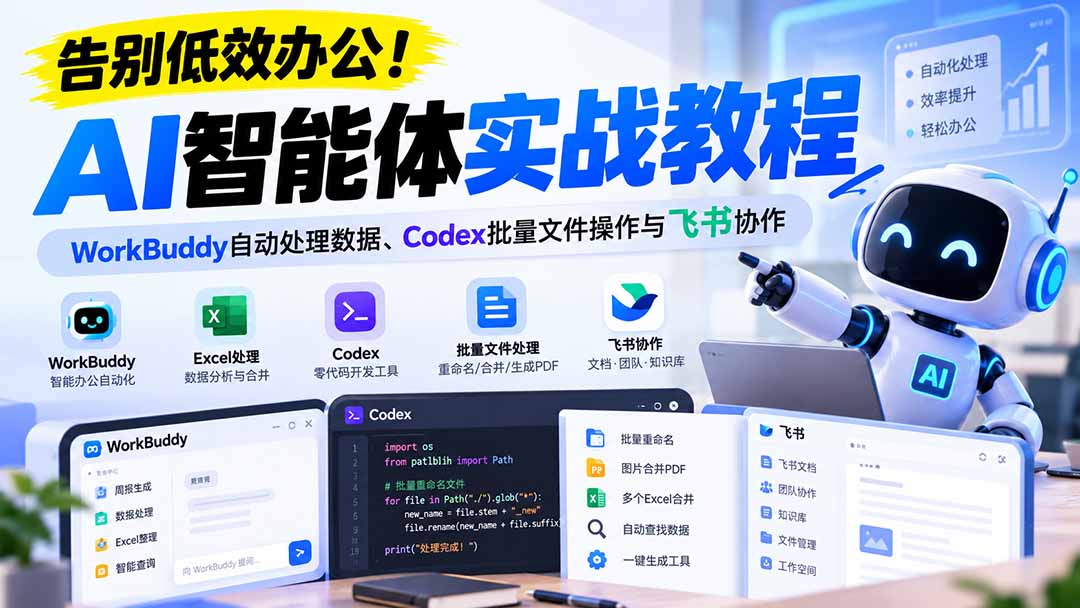 【无水印】告别低效办公!《AI智能体实战教程》WorkBuddy自动处理数据、Codex批量文件操作与飞书协作-旺仔资源库