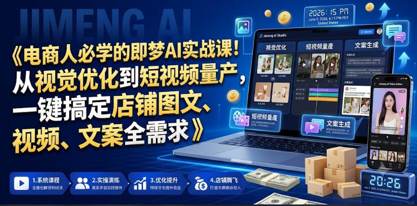电商人必学的即梦AI实战课!从视觉优化到短视频量产,一键搞定店铺图文、视频、文案全需求-旺仔资源库