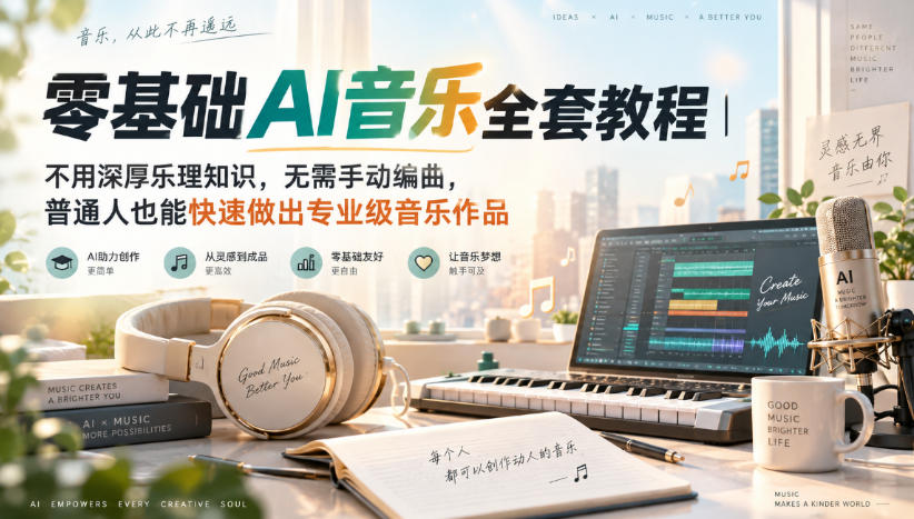 零基础AI音乐全套教程|不用深厚乐理知识,无需手动编曲,普通人也能快速做出专业级音乐作品-旺仔资源库