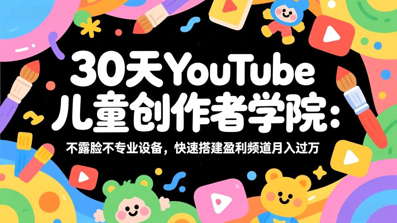30天YouTube儿童创作者学院：不露脸不专业设备，快速搭建盈利频道月入过万-旺仔资源库