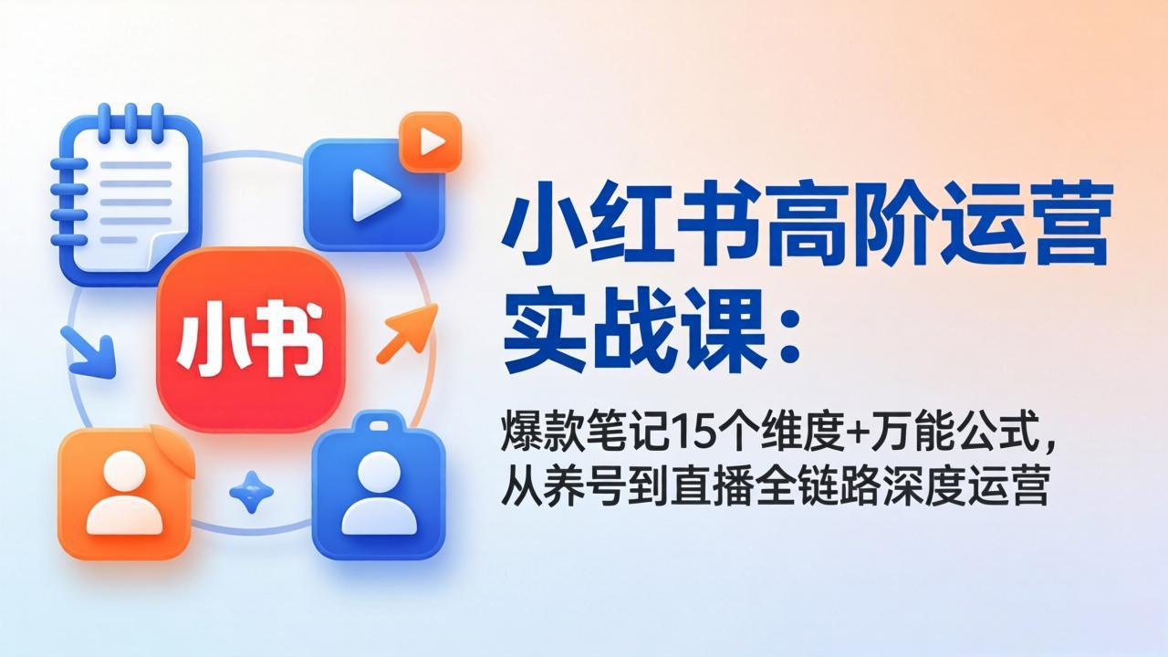 小红书高阶运营实战课：爆款笔记15个维度+万能公式，从养号到直播全链路深度运营-旺仔资源库