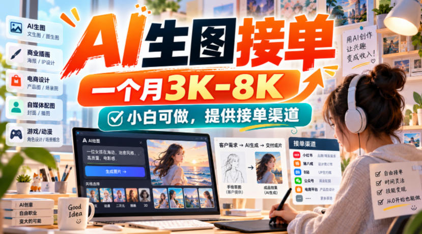 AI生图接单,一个月3K-8K,小白可做,提供接单渠道-旺仔资源库