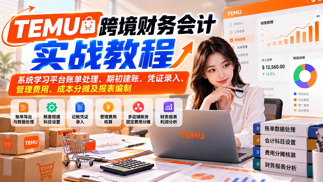 TEMU跨境财务会计实战教程：系统学习平台账单处理、期初建账、凭证录入、管理费用、成本分摊及报表编制-旺仔资源库