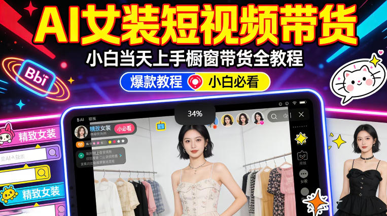 AI女装短视频橱窗带货:小白零门槛当天上手,高佣金爆款轻松賺!-旺仔资源库