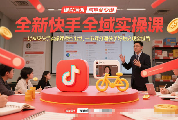 全新快手全域实操课,封神级快手实操课横空出世,一节课打通快手好物变现全链路-旺仔资源库