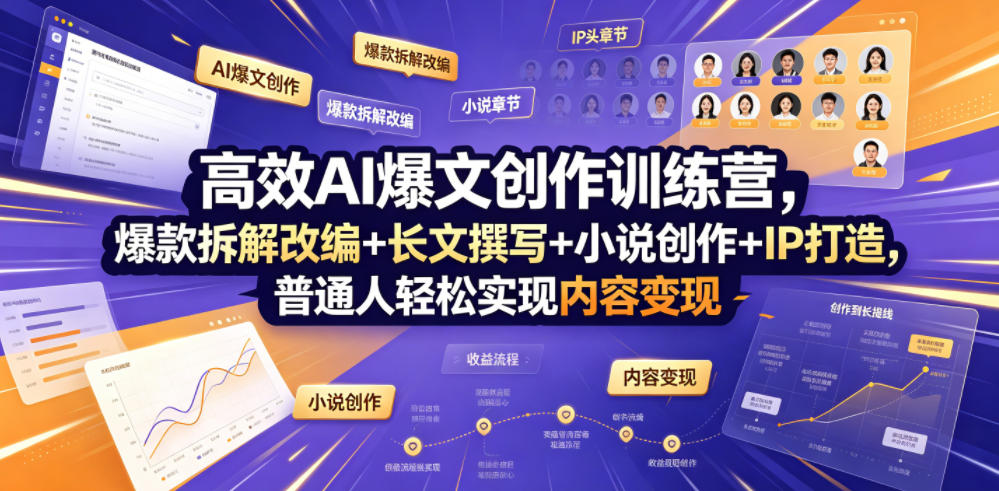 高效AI爆文创作训练营，爆款拆解改编+长文撰写+小说创作+IP打造，普通人轻松实现内容变现-旺仔资源库