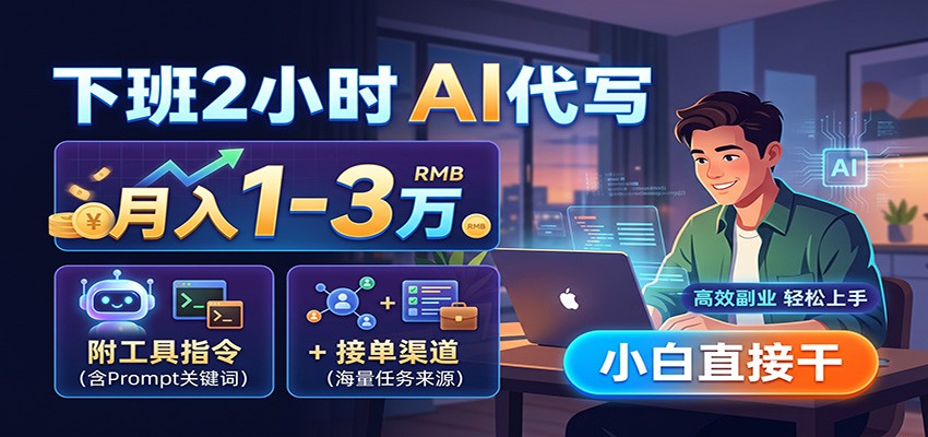 下班2小时AI代写，月入1-3万，附工具指令+接单渠道，小白直接干-旺仔资源库