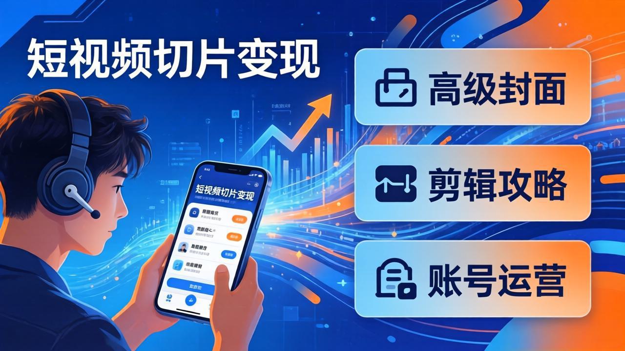 短视频切片变现速成班2.0:高级封面+剪辑攻略+账号运营,0基础小白快速入局副业-旺仔资源库