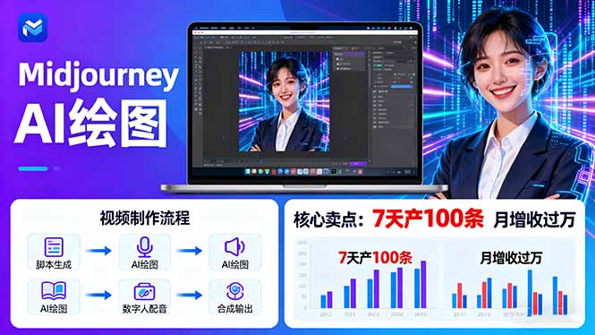 AI绘图照片开口说话视频制作：Midjourney+数字人，7天产100条月增收过万-旺仔资源库