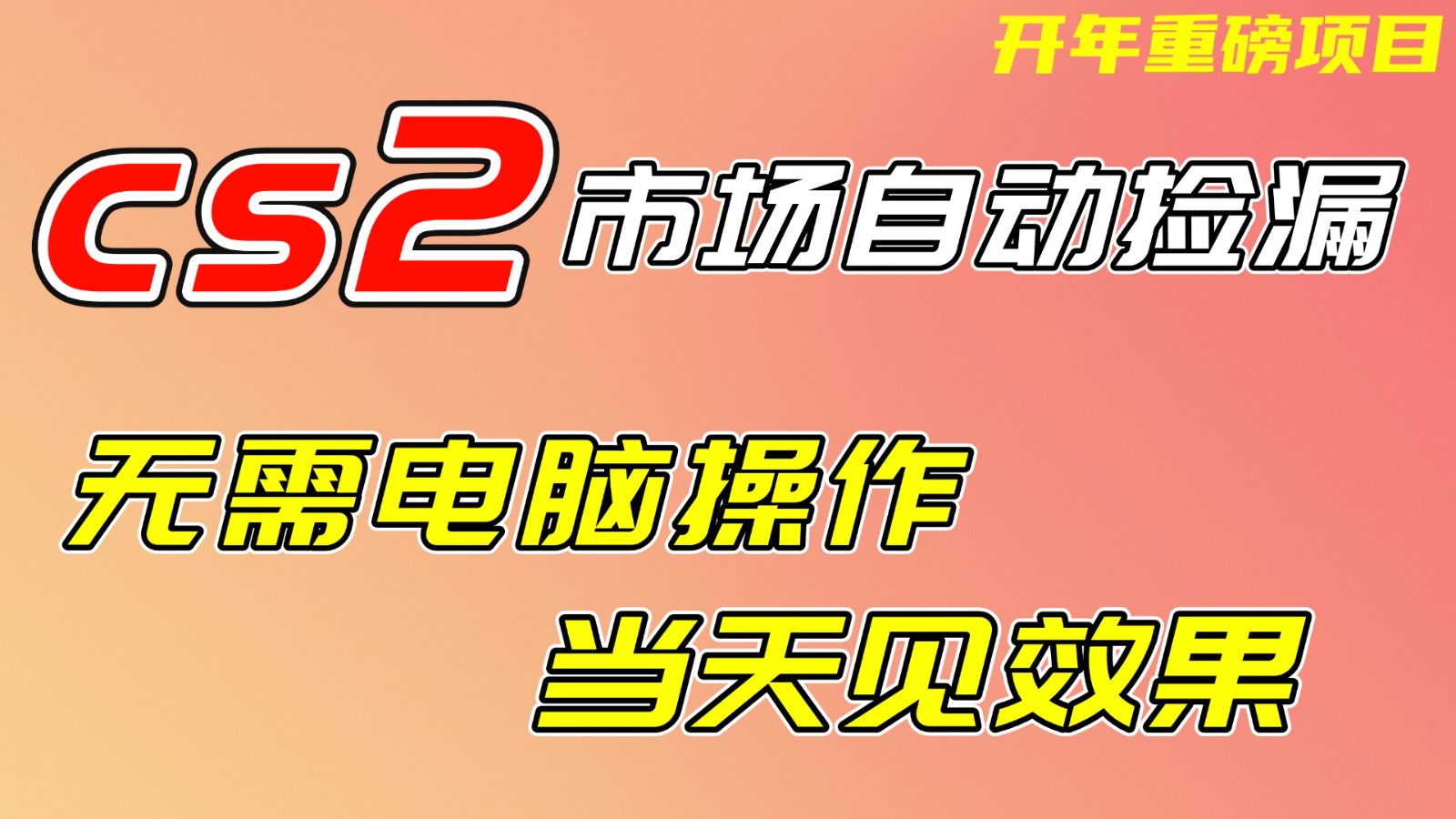 CS2市场挂机项,无需电脑操作,无需进入游戏,当天见效果,支持任何形式验证-旺仔资源库