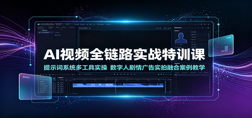 AI视频全链路实战特训课:提示词系统多工具实操,数字人剧情广告实拍融合案例教学-旺仔资源库
