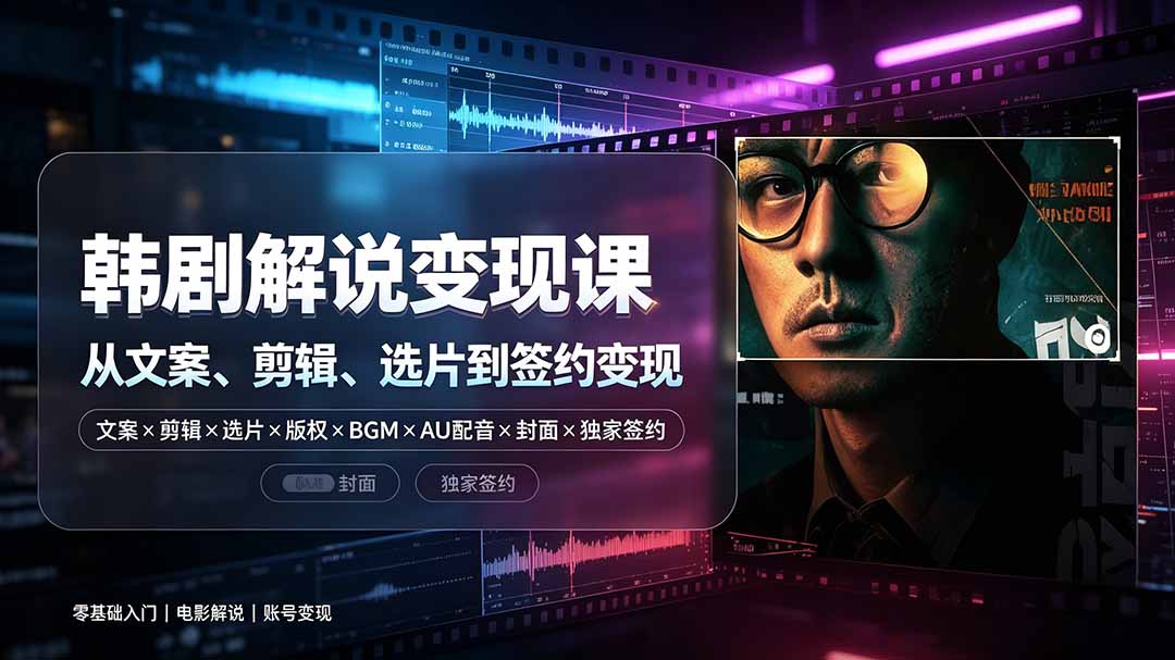 抖音270W粉丝博主亲授韩剧解说课:文案×剪辑×选片×版权×BGM×AU配音×封面×独家签约,零基础到变现-旺仔资源库