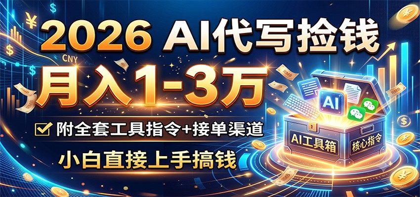 2026 AI代写捡钱，月入1-3万，附全套工具指令+接单渠道，小白直接上手搞钱-旺仔资源库