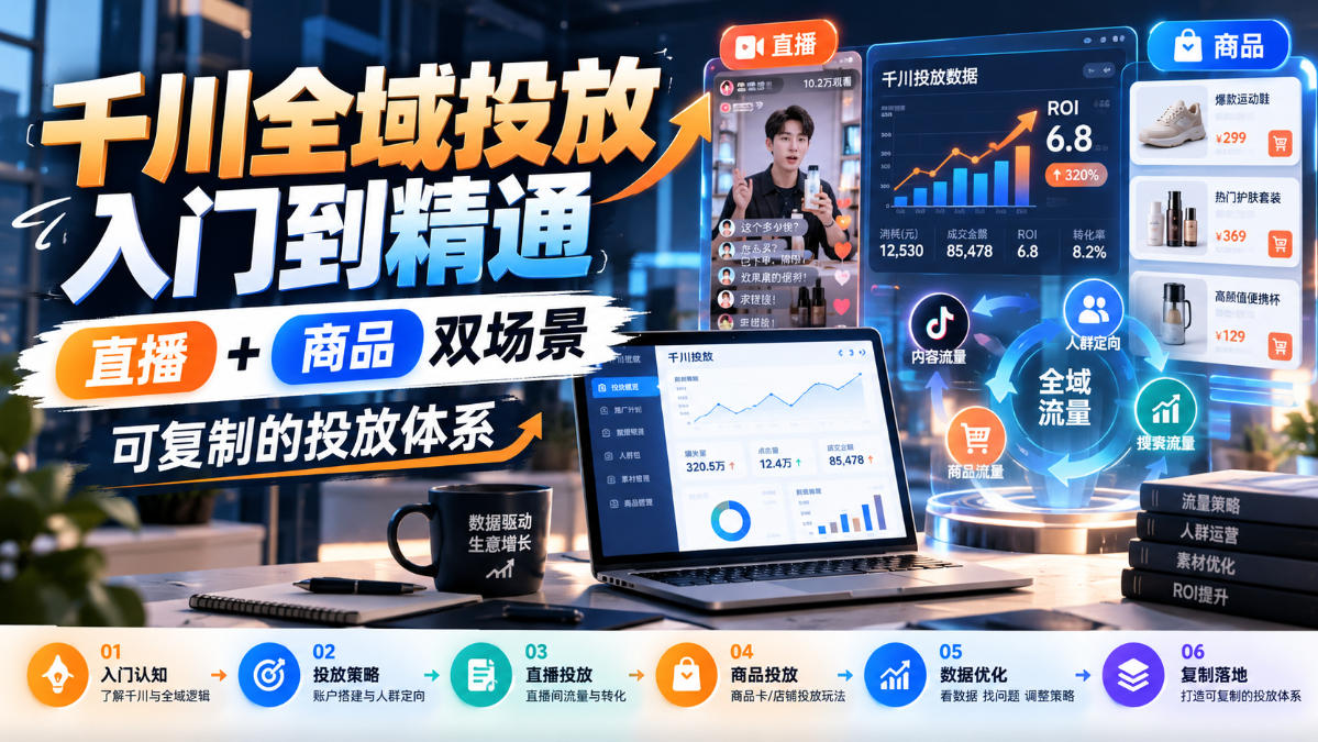 千川全域投放入门到精通,直播+商品双场景,可复制的投放体系-旺仔资源库