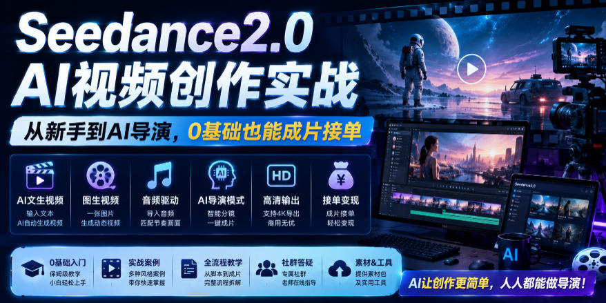 Seedance2.0 AI视频创作实战，从新手到AI导演，0基础也能成片接单变现-旺仔资源库