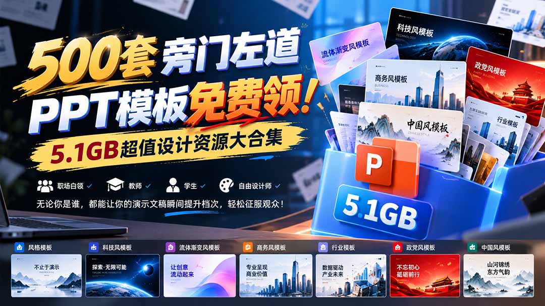 500套旁门左道PPT模板免费领!5.1GB超值设计资源大合集-旺仔资源库
