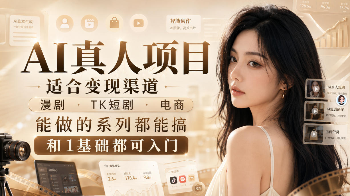 AI真人项目,适合变现渠道,漫剧,TK短剧,电商,能做的系列都能搞,0和1基础都可入门-旺仔资源库