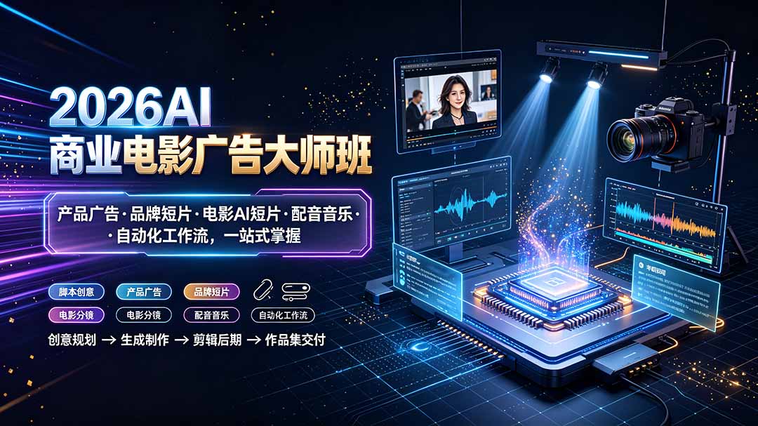 2026AI商业电影广告大师班:产品广告·品牌短片·电影AI短片·配音音乐·自动化工作流,一站式掌握-旺仔资源库