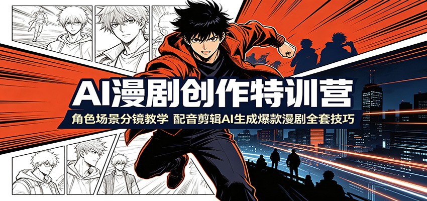 AI漫剧创作特训营：角色场景分镜教学，配音剪辑AI生成爆款漫剧全套技巧-旺仔资源库