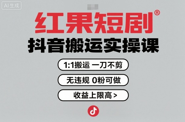 红果短剧拉新之抖音搬运实操课，1：1搬运，一刀不剪，无违规，0粉可做，收益上限高-旺仔资源库