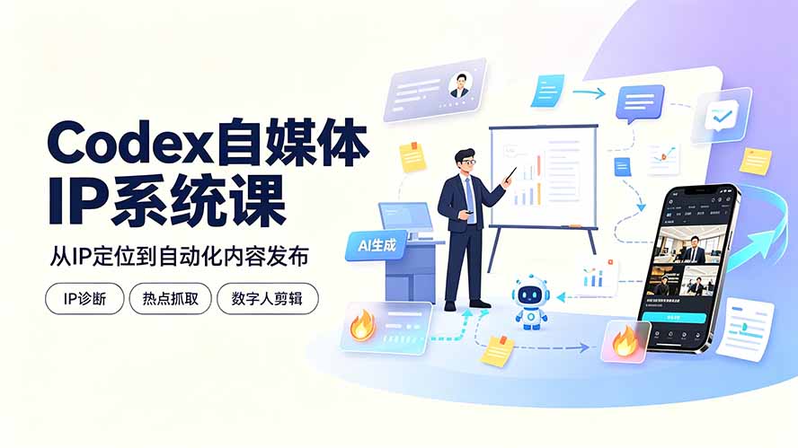 Codex自媒体IP系统课：IP诊断/热点抓取/IP蒸馏 Skill，爆款复刻数字人多平台自动发布教程-旺仔资源库