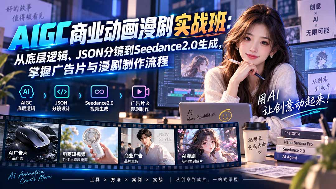 AIGC商业动画漫剧实战班-更新:从底层逻辑、JSON分镜到Seedance2.0生成,掌握广告片与漫剧制作流程-旺仔资源库