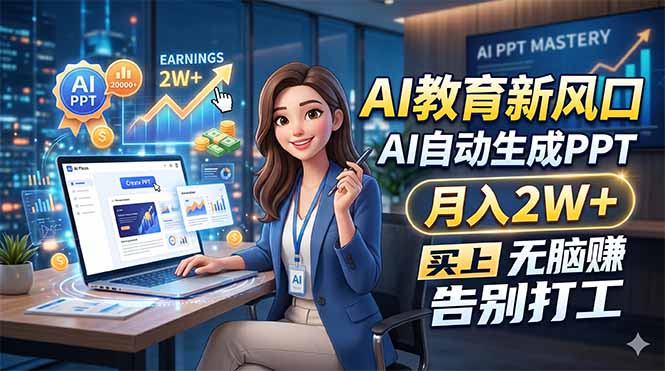 AI教育新风口，AI自动生成PPT，月入2W+，无脑赚，告别打工-旺仔资源库