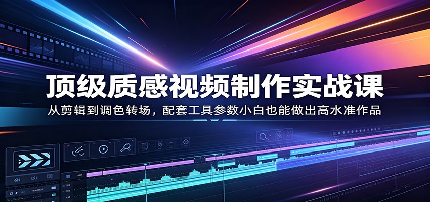 顶级质感视频制作实战课：从剪辑到调色转场，配套工具参数小白也能做出高水准作品-旺仔资源库