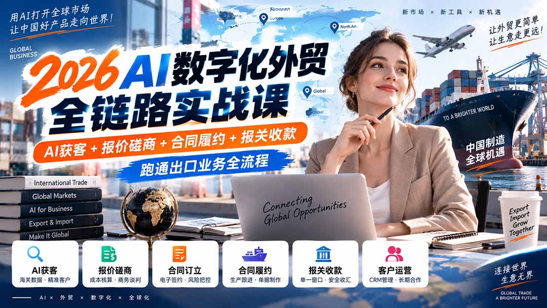 2026AI数字化外贸全链路实战课:AI获客+报价磋商+合同履约+报关收款,跑通出口业务全流程-旺仔资源库