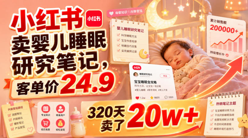 小红书卖婴儿睡眠研究笔记,客单价24.9,320天卖了20w+-旺仔资源库
