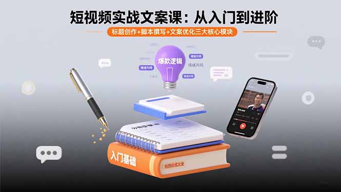 短视频实战文案课：从入门到进阶 标题创作+脚本撰写+文案优化三大核心模块-旺仔资源库