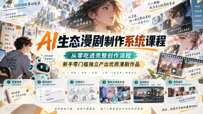 AI生态漫剧制作系统课程,从零吃透完整创作流程,新手零门槛独立产出优质漫剧作品-旺仔资源库