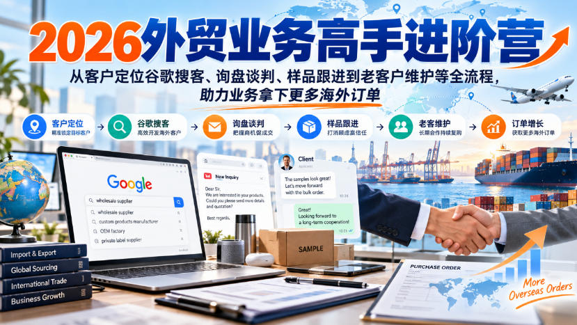 2026外贸业务高手进阶营，从客户定位谷歌搜客、询盘谈判、样品跟进到老客户维护等全流程，助力业务拿下更多海外订单-旺仔资源库