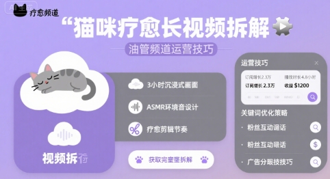 猫咪疗愈长视频拆解 &油管频道运营技巧-旺仔资源库