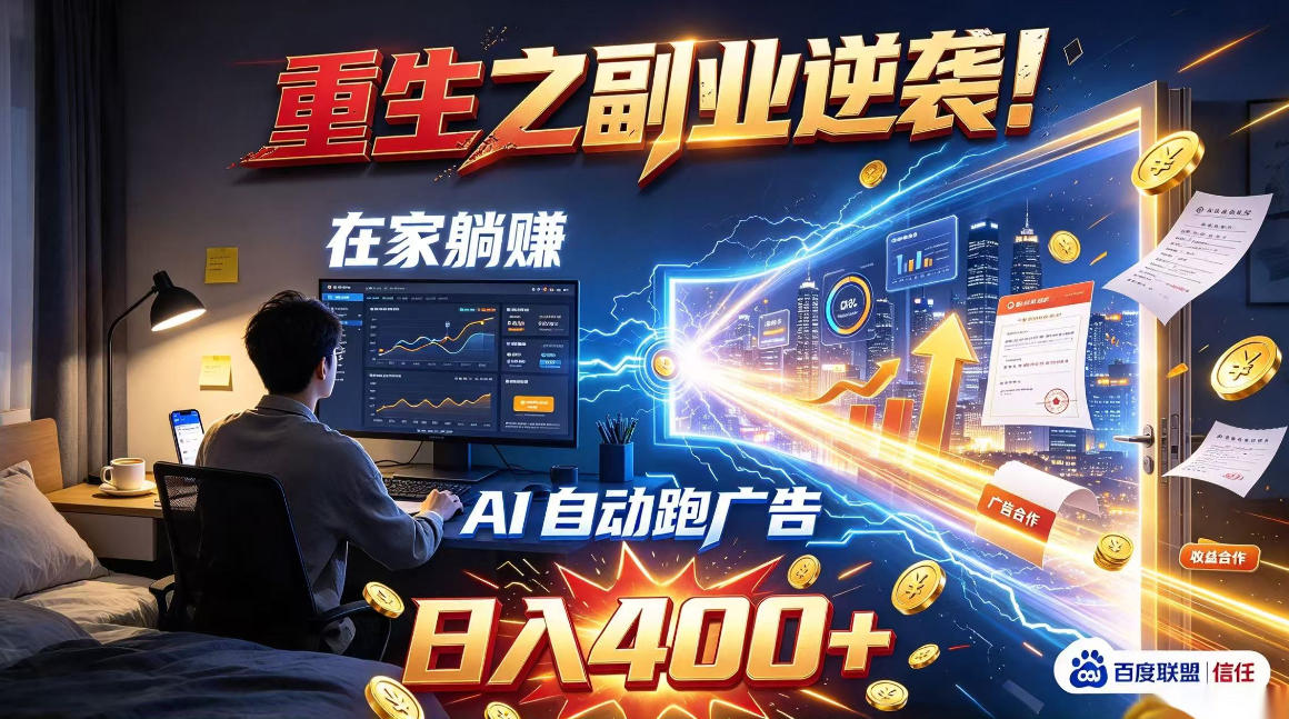 重生之副业逆袭!在家躺赚AI自动跑广告日入400+,无需人工操作【揭秘】-旺仔资源库