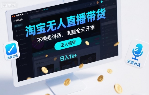 淘宝无人直播带货,不需要出镜,不需要讲话,电脑全天开播,轻松上手,日入1k+【揭秘】-旺仔资源库