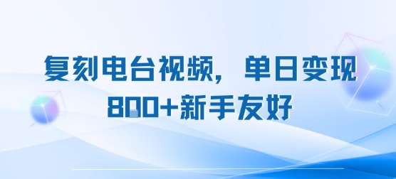 复刻电台视频，单日变现8张+新手友好，长期可做-旺仔资源库