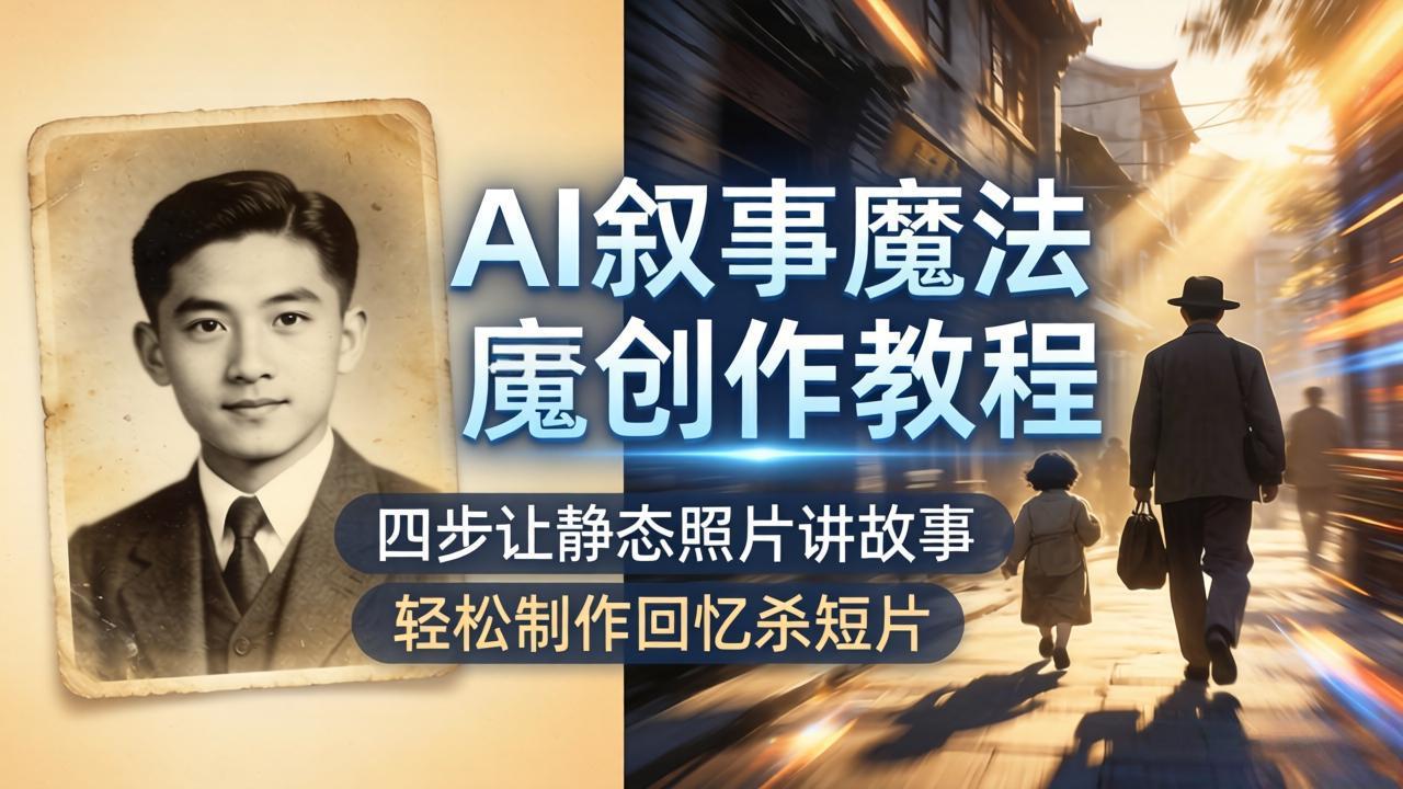 AI叙事魔法创作教程，四步让静态照片讲故事，老照片修复加动态特效，轻松制作回忆杀短片-旺仔资源库