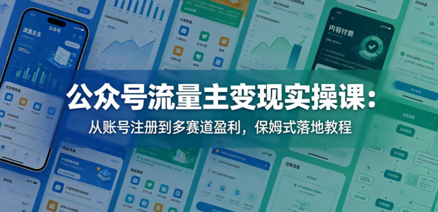 公众号流量主变现实操课：从账号注册到多赛道盈利，保姆式落地教程-旺仔资源库