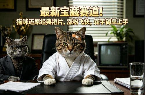 最新宝藏赛道！猫咪还原经典港片，涨粉飞快，新手简单上手-旺仔资源库