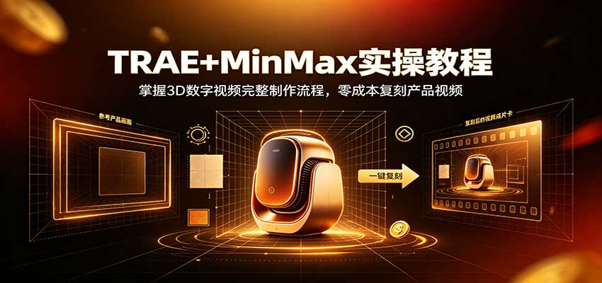 TRAE+MinMax实操教程:3D数字视频完整制作流程,零成本复刻产品视频-旺仔资源库
